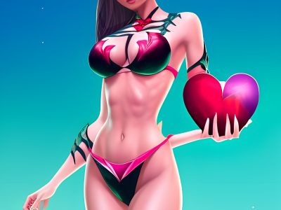 Perfect bikini babe holding a heart