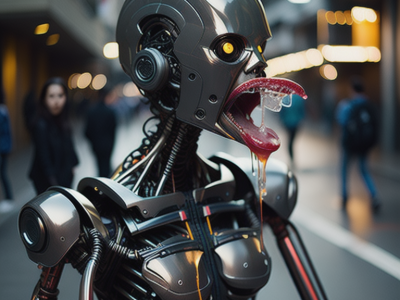 creepy robot saliva dripping from mouth