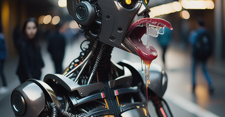 creepy robot saliva dripping from mouth
