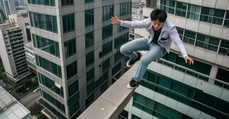 PJ distressed young South Korean man jumping 1