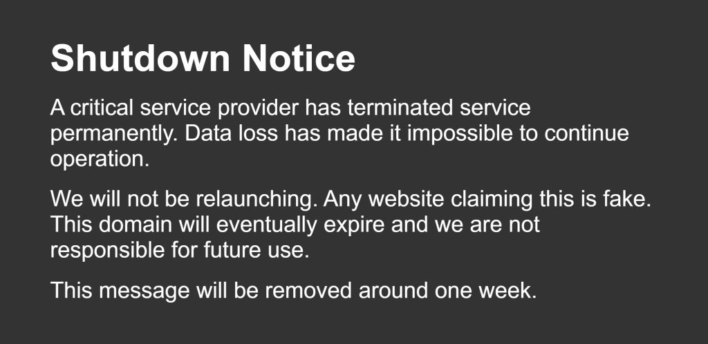 Mr Deepfakes Shutdown notice May 2025