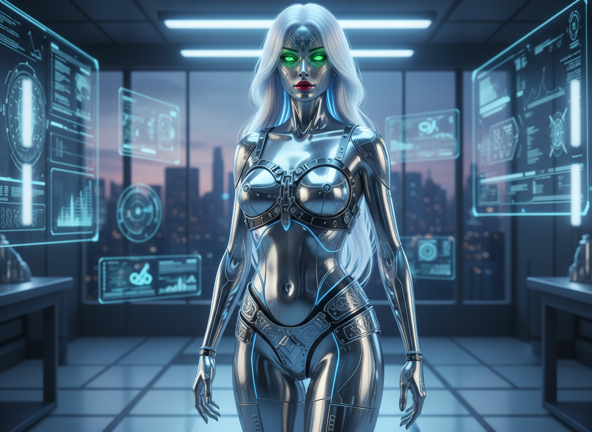 beautiful AI companion wearing chastity belt