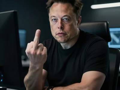 Elon Musk flipping off middle index finger