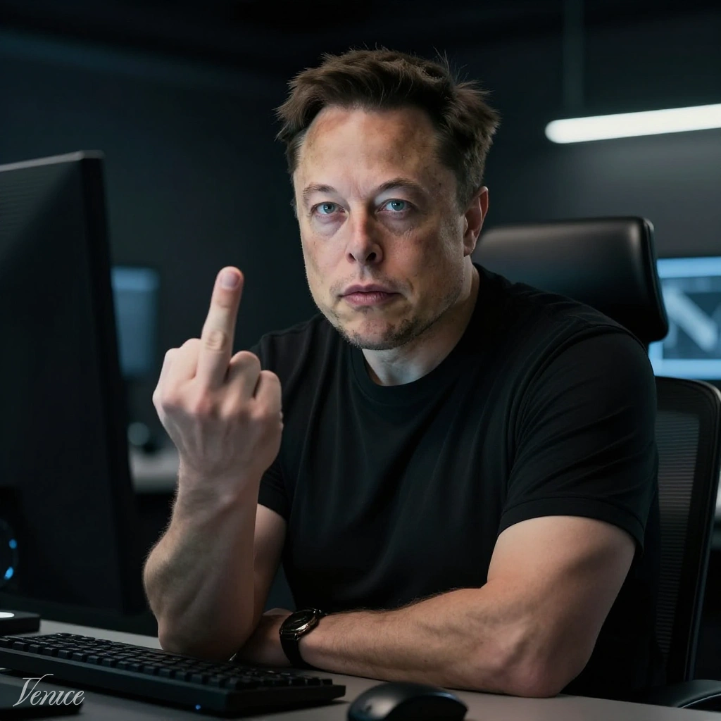 Elon Musk flipping off middle index finger