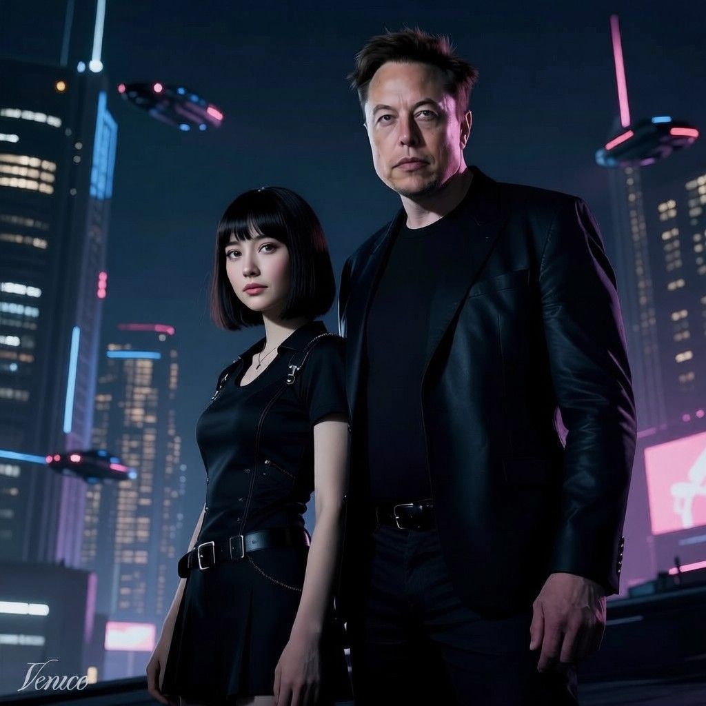Elon Musk with ai-generated girl