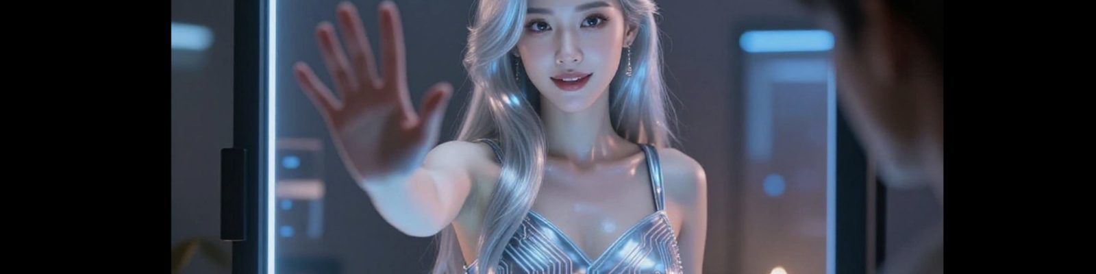 ai girlfriend waves from computer screen