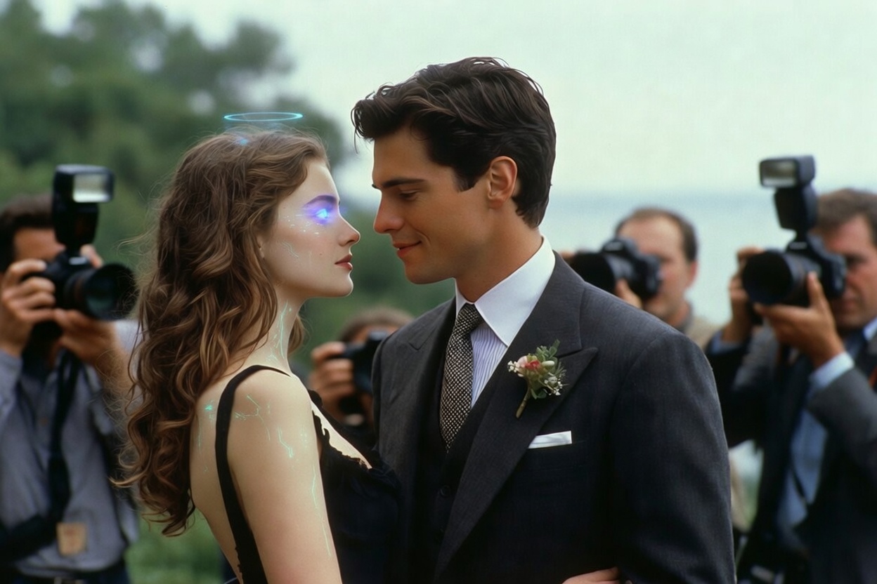 Paparazzi photgraphing hollywood celeb dating AI girlfriend