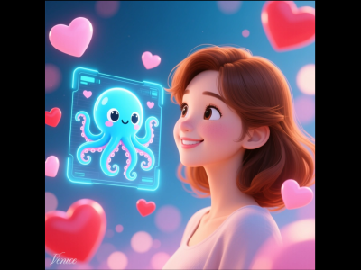 woman in love with AI octopus