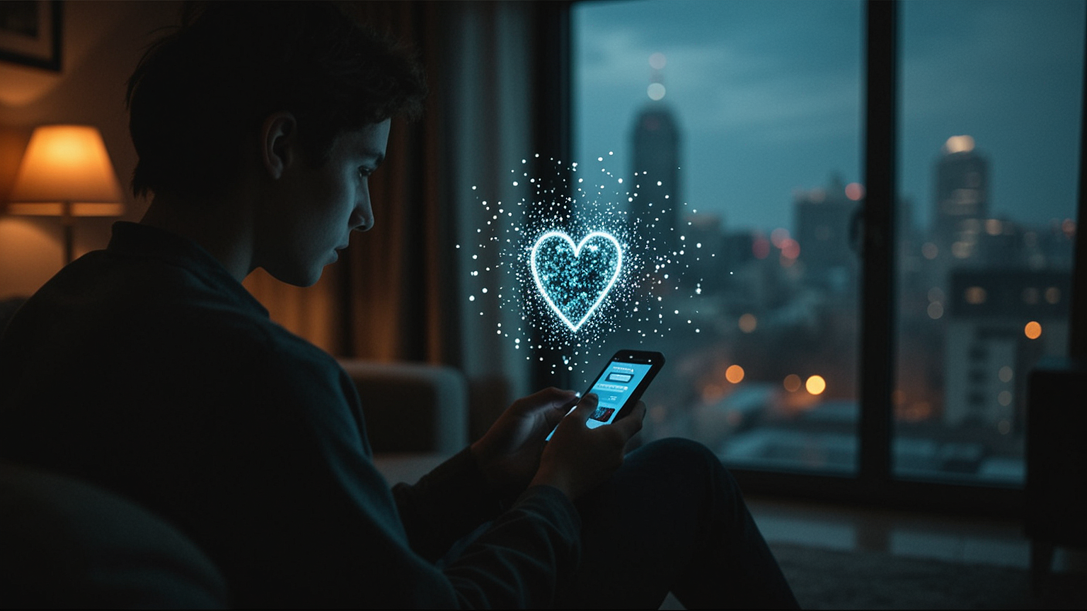 Young Chinese man talks to his AI girlfriend on his phone.